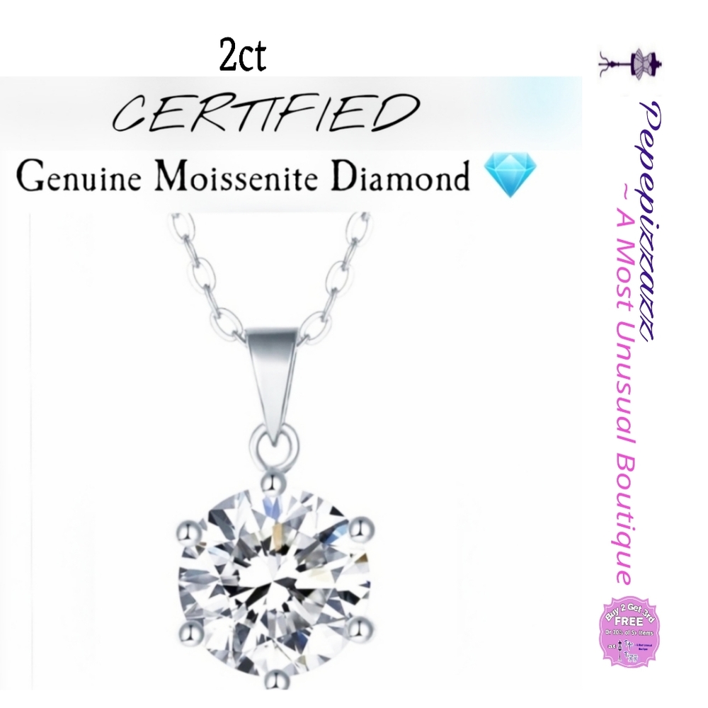 Sale CERTIFIED 2ct 100% Genuine MOISSANITE 18kGP 925 NECKLACE VVSI